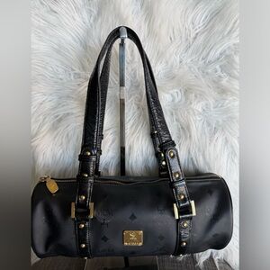 MCM Black Barrel Bag with Gold Details